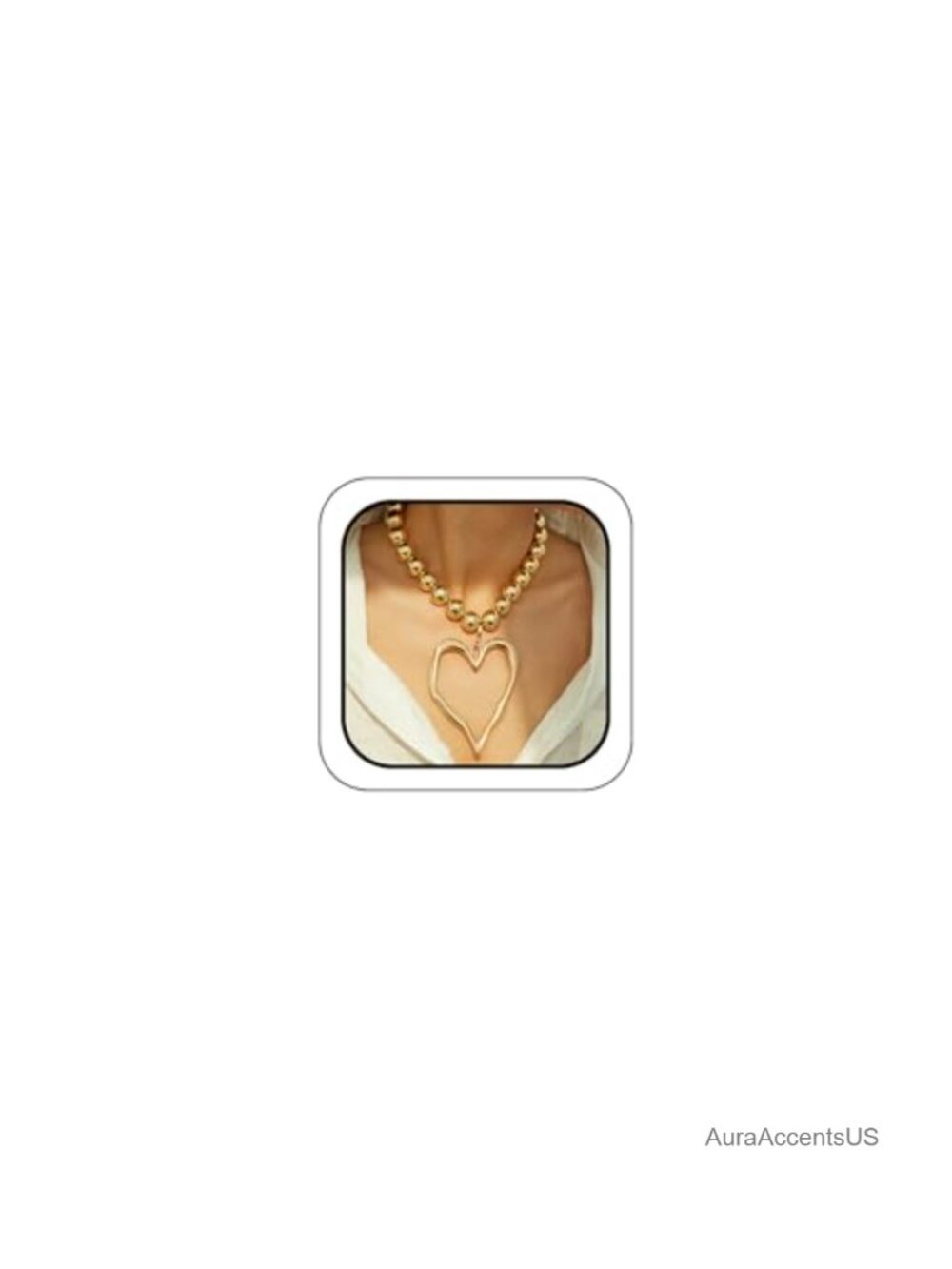 Chunky Gold Beaded Heart Choker Necklace Adjustable Y2K Statement Jewelry for